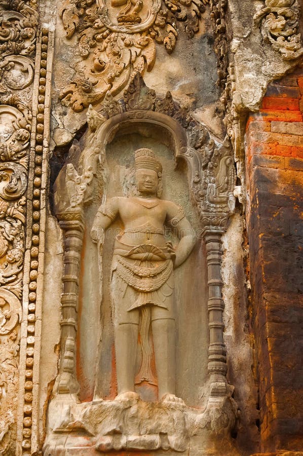 Dvarapala, диаграмма попечителя, висок Prasat Preah Ko, Roluos, Siem Reap, Камбоджа около последний девятый век стоковые фото Dvarapala, диаграмма попечителя, висок Prasat Preah Ko, Roluos, Siem Reap, Камбоджа около последний девятый век стоковые фото