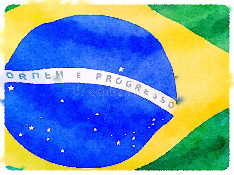 Digitale acquerello il dipinto da vista ravvicinata di brasiliano bandiera.
