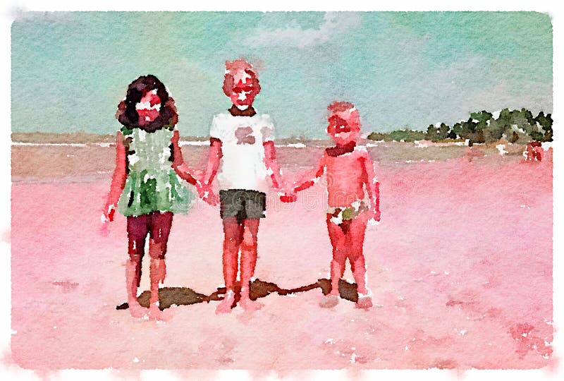 DW drie kinderen op strand 1 stock illustratie DW drie kinderen op strand 1 stock illustratie