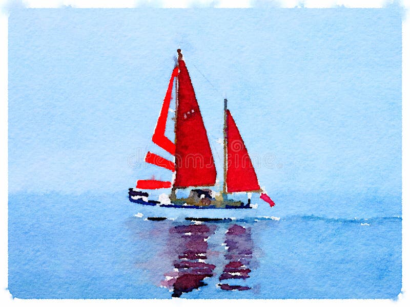 DW sailboat with red sails up 1