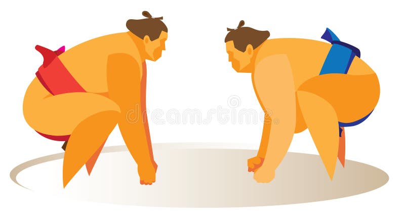 Dwa atlety są sumo zapaśnikami które przygotowywają zaczynać walkę ilustracja wektor