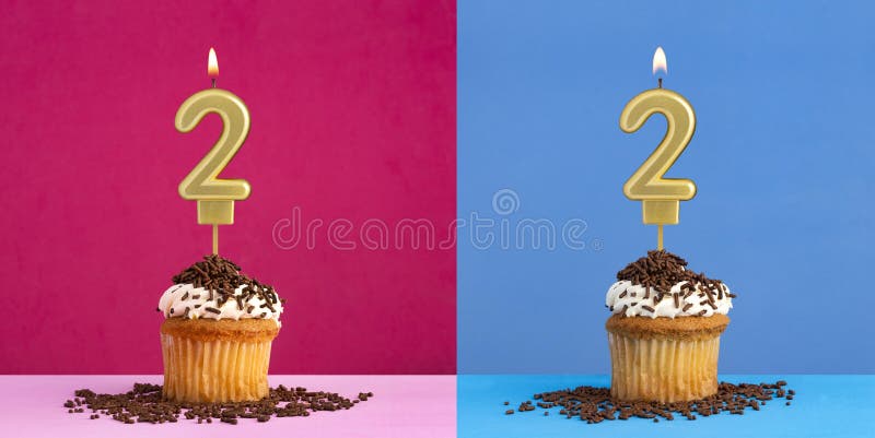 Birthday number 2 - Cupcakes on blue and pink background. Birthday number 2 - Cupcakes on blue and pink background