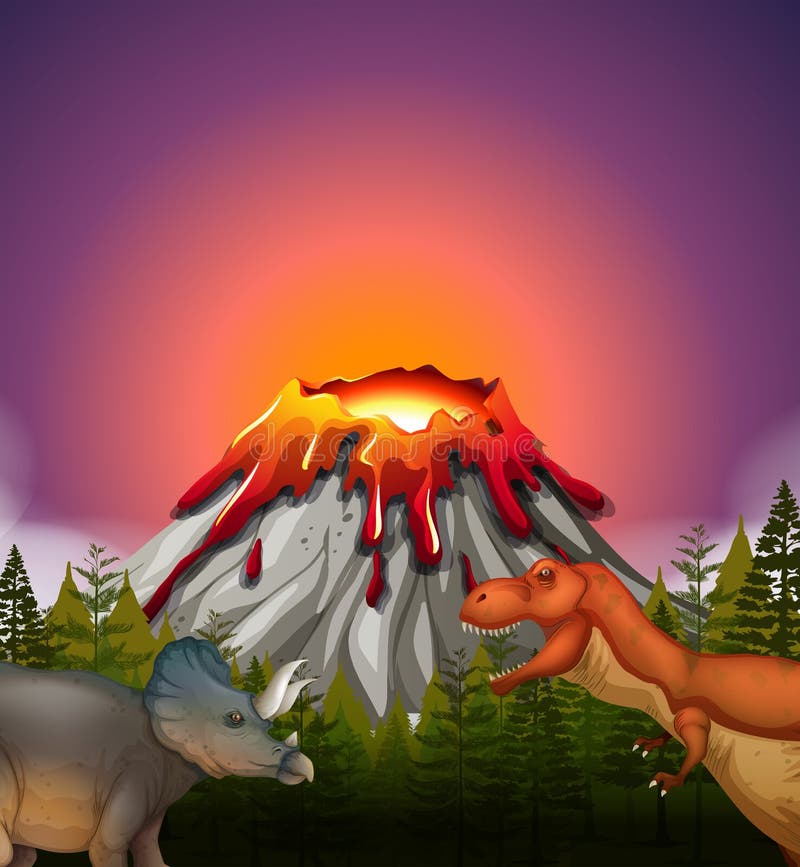 Dwa dinosaura żyje wulkanem ilustracja wektor Dwa dinosaura żyje wulkanem ilustracja wektor