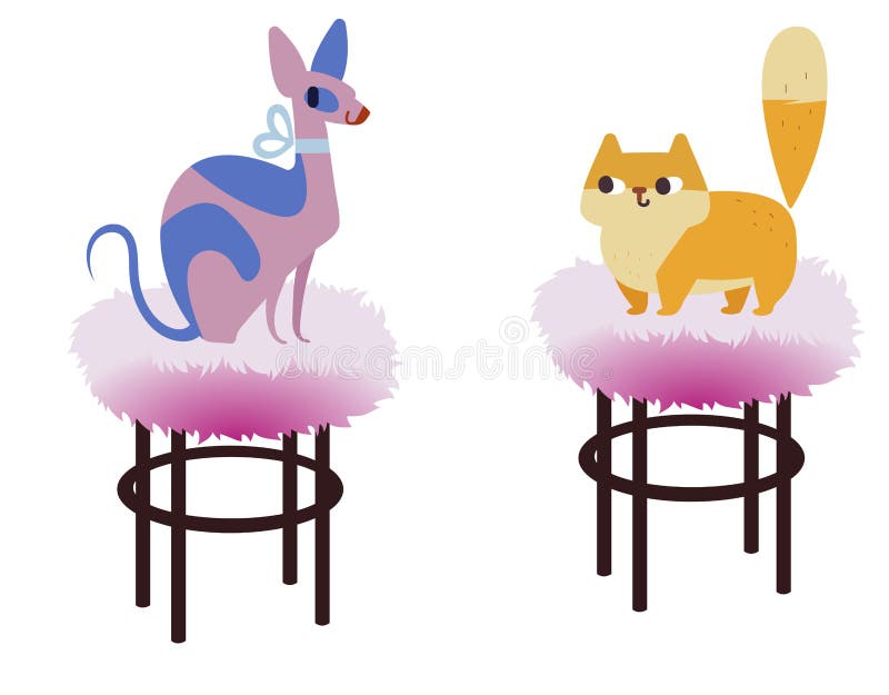 Dwa kotów charakterów najlepszy szczęśliwego przyjaciela Kot Sphynx traken i Perski kot Wektorowa płaska kreskówki ilustracja ilustracja wektor