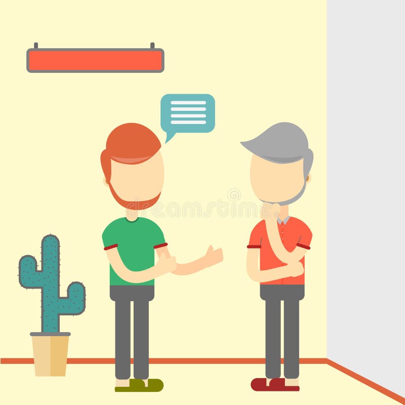 Dwa mężczyzny opowiada biznes Płaski projekt ilustracji Dwa mężczyzny opowiada biznes Płaski projekt ilustracji