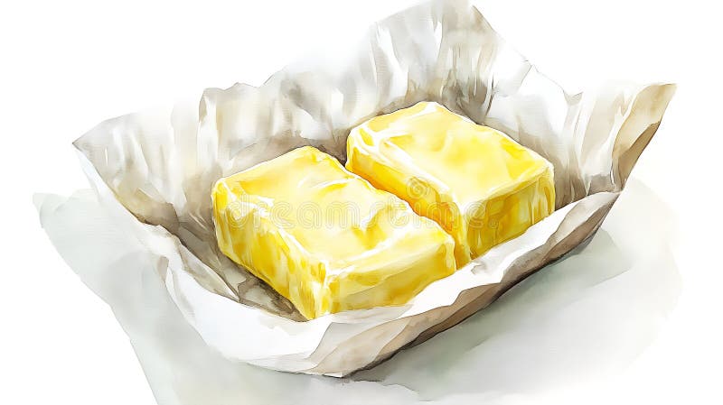 Dwa prostokątne bloki masła pakowane są w białe papier po falistym wosku. Masło royalty ilustracja