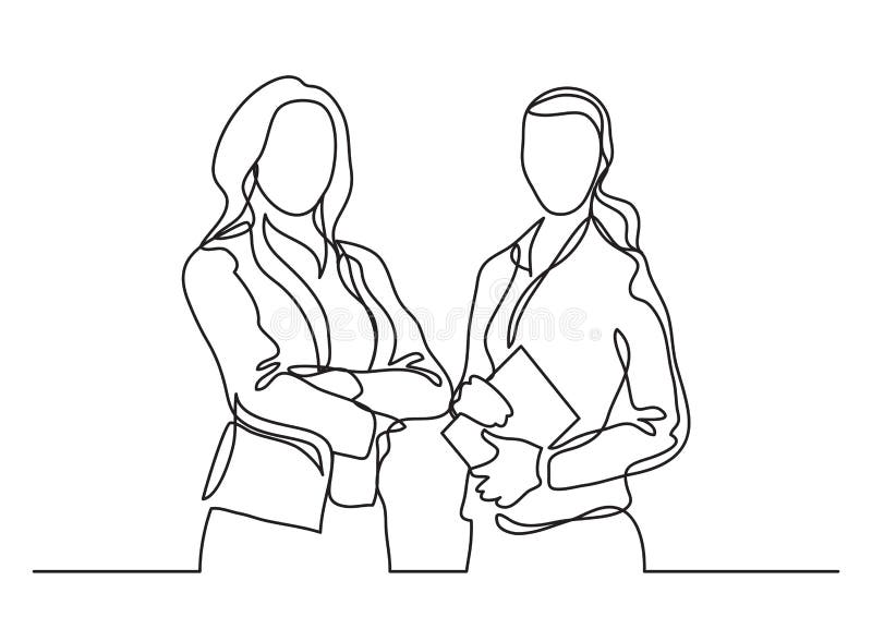 Dwa stoją biznesowej kobiety - ciągły kreskowy rysunek