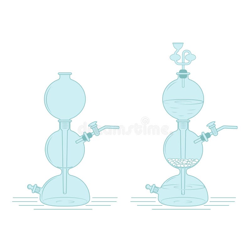 Dwa urządzenia Kipp, puste i z procesem chemicznym ilustracji