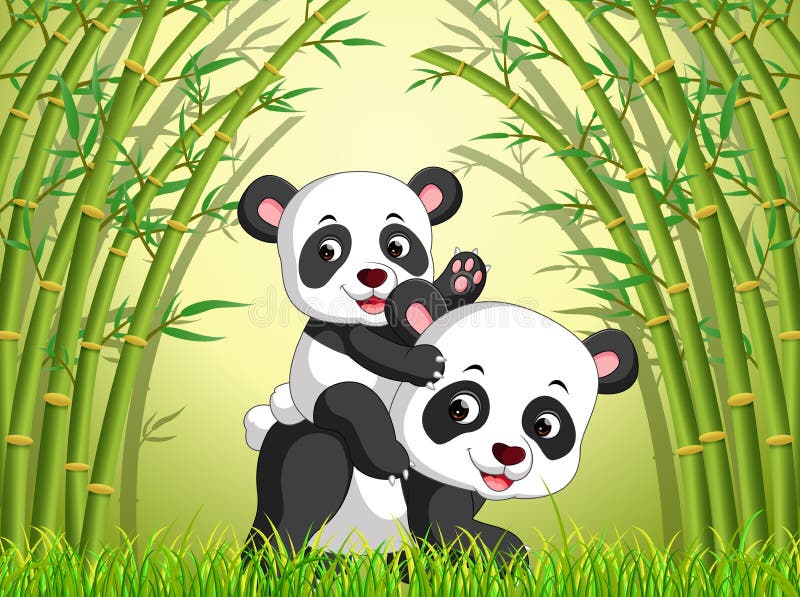 Dwa śliczna panda w bambusowym lesie ilustracji
