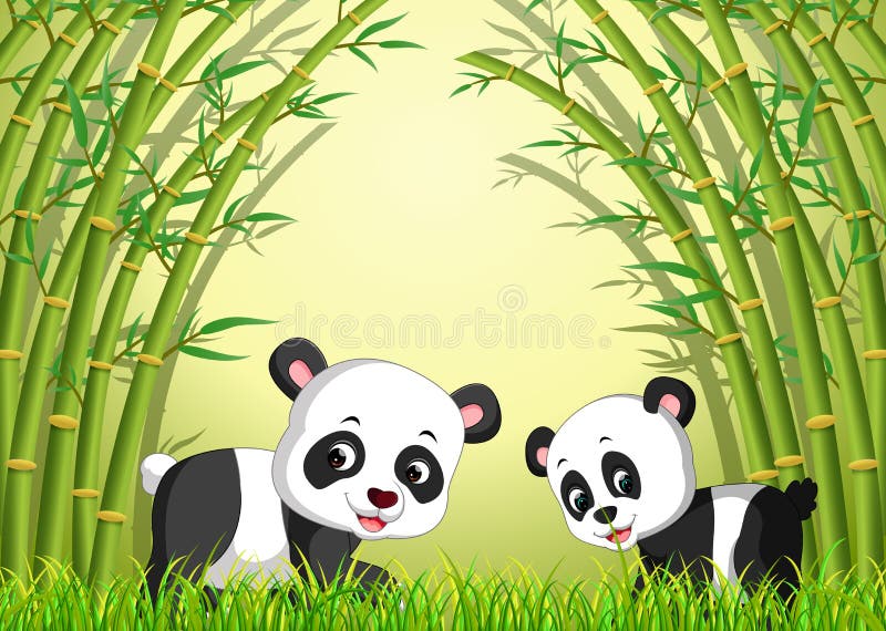 Dwa śliczna panda w bambusowym lesie ilustracji