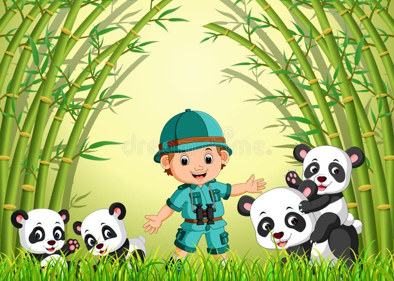 Dwa śliczna panda w bambusowym lesie royalty ilustracja