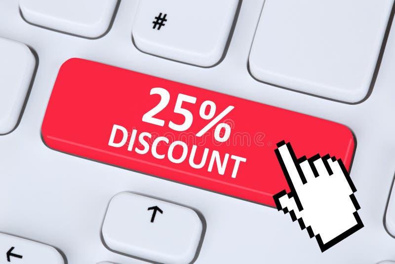 25% twenty-five percent discount button coupon voucher sale online shopping internet computer. 25% twenty-five percent discount button coupon voucher sale online shopping internet computer