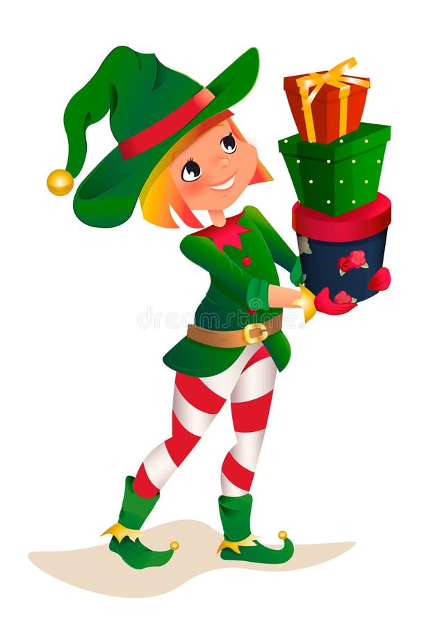 Dwarv di Santa su un fondo bianco Personaggio dei cartoni animati del bambino dell'assistente dell'elfo di Santa Claus royalty illustrazione gratis Dwarv di Santa su un fondo bianco Personaggio dei cartoni animati del bambino dell'assistente dell'elfo di Santa Claus royalty illustrazione gratis