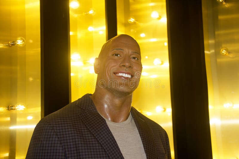 England, London. Circa 20.01. 2024. E.T Waxwork statue of Dwayne Douglas Johnson on display at Madam Tussauds