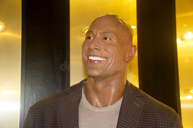 England, London. Circa 20.01. 2024. E.T Waxwork statue of Dwayne Douglas Johnson on display at Madam Tussauds