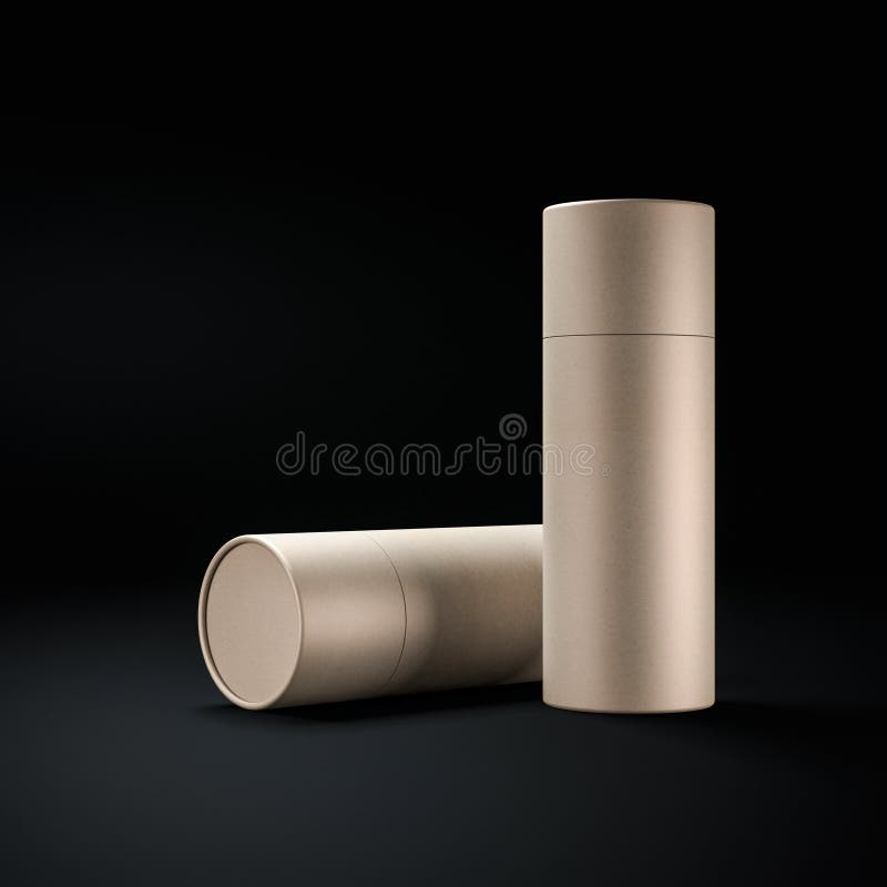 Dwie papierowe tubki Kraft Brown, puszka na blachy Mockup w czarnym studio ilustracji