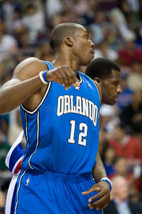 Dwight Howard of the Orlando Magic being defended by Antonio McDyess during a game at The Palace of Auburn Hills. Dwight Howard of the Orlando Magic being defended by Antonio McDyess during a game at The Palace of Auburn Hills.