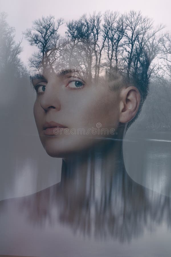 Dwoistego ujawnienia portret piękna młoda kobieta obrazy royalty free Dwoistego ujawnienia portret piękna młoda kobieta obrazy royalty free