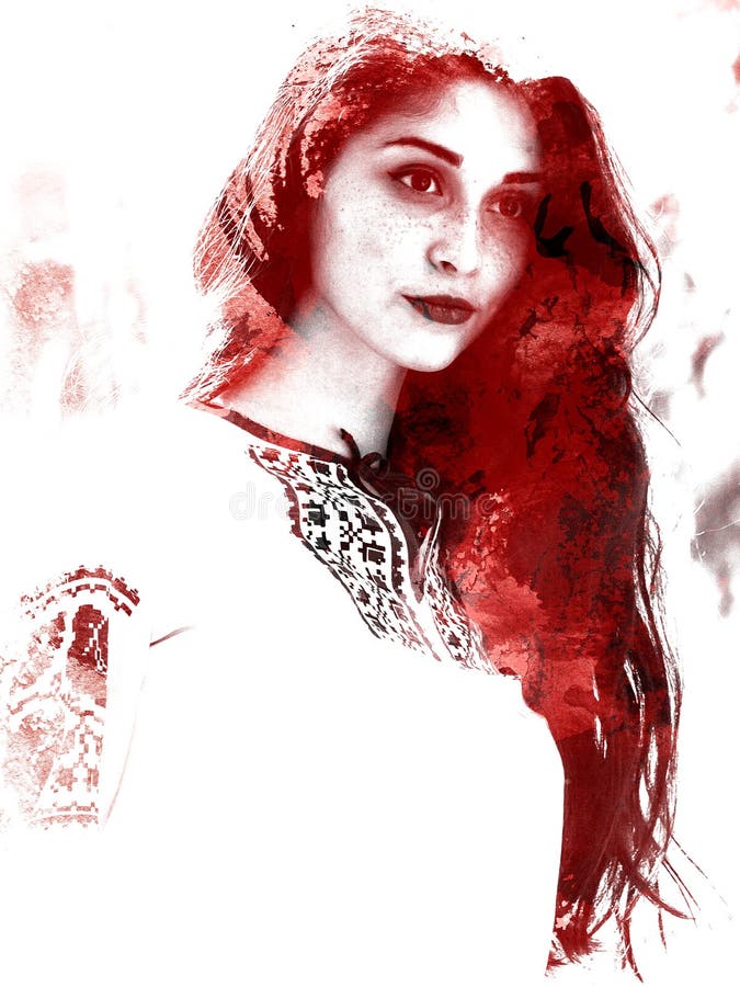 Dwoisty ujawnienie młoda piękna dziewczyna Malujący portret żeńska twarz Stubarwny obrazek odizolowywający na białym tle f royalty ilustracja Dwoisty ujawnienie młoda piękna dziewczyna Malujący portret żeńska twarz Stubarwny obrazek odizolowywający na białym tle f royalty ilustracja