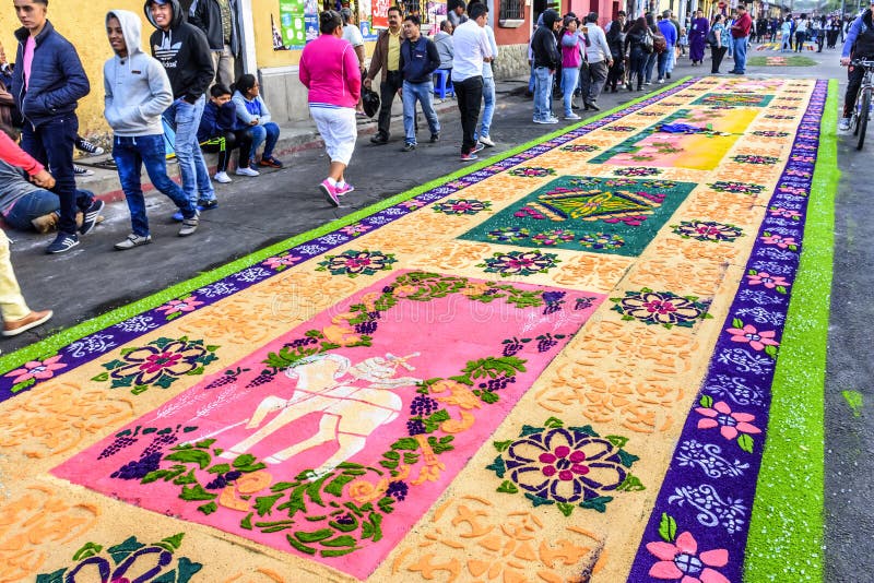 Dyed Sawdust Lent Procession Carpet, Antigua, Guatemala Editorial Image ...