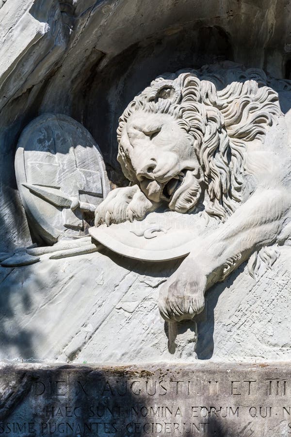 Dying Lion monument Lowendenkmal on the stone in Luzern Lucerne. Dying Lion monument Lowendenkmal on the stone in Luzern Lucerne.