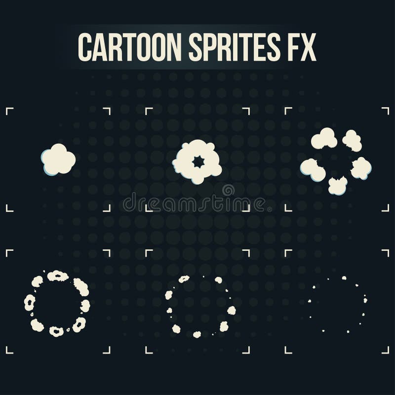 Dymni wybuchów sprites Kreskówki fx animacja obramia ikony odizolowywać na tle ilustracji Dymni wybuchów sprites Kreskówki fx animacja obramia ikony odizolowywać na tle ilustracji