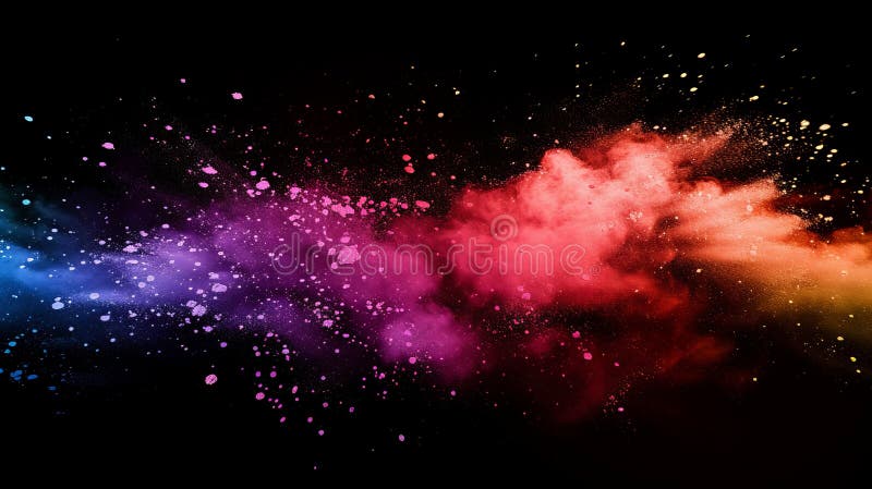 Explozie abstractă colorată a pulberilor vibrante în mișcare pe fond negru. artă digitală conceptuală cu dinamică royalty free stock photography
