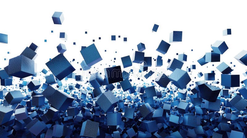 A dynamic and abstract background featuring blue cubes made with modern art technology. AIG53M stock photos