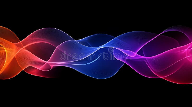 Abstract gradient wave design with flowing lines in vibrant colors on a dark background stock illustration
