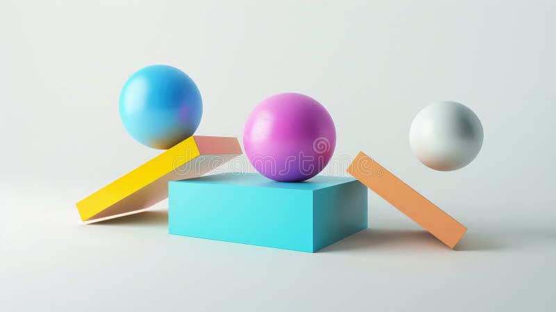 Dynamic abstract composition of geometric shapes 3d rendering image, royalty free illustration.