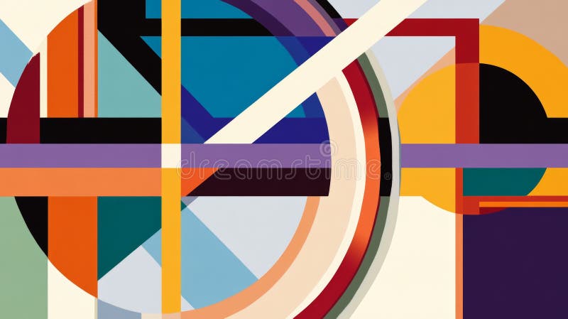 Dynamic abstract digital artwork with vibrant colors, lines, and geometric shapes for depth stock illustration