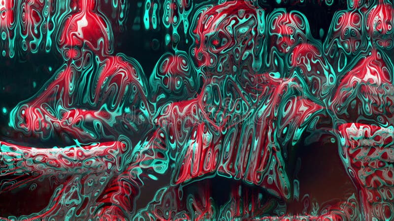 Dynamic Abstract Digital Glitch Art with Melting Red and Teal Liquid Shapes illustration stock