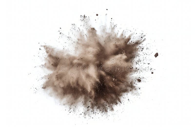 Dynamic abstract of dirt clouds and flying particles, creating a soft explosion on white. royalty free stock photos