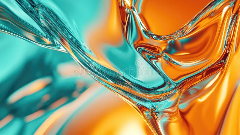 Dynamic abstract fluid reflections in teal and orange royalty free illustration