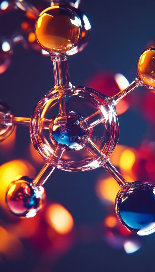 Dynamic abstract illustration of molecular atom structure in a minimalist scientific design stock illustration