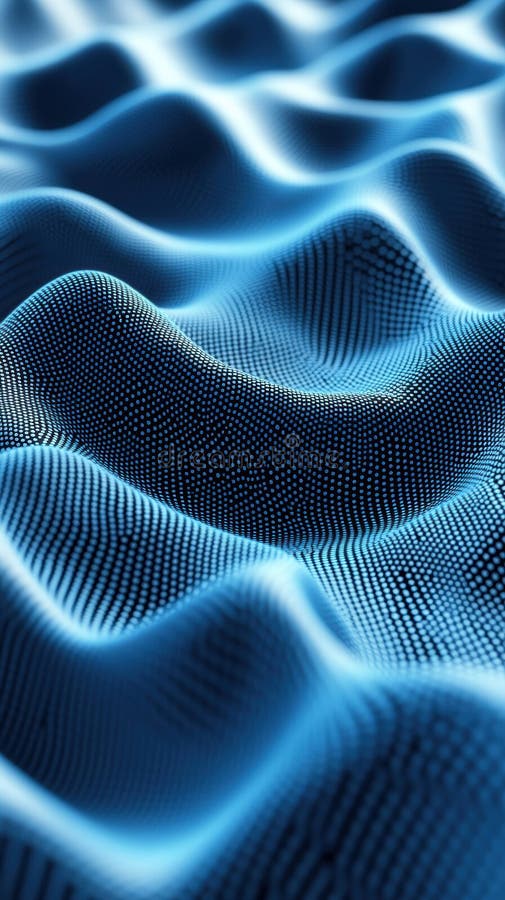Wavy blue abstract pattern with a futuristic digital texture, resembling a 3D landscape, AI. A dynamic abstract image featuring a wavy blue pattern with a digital texture. The design resembles a futuristic 3D landscape, showcasing intricate details and depth, ideal for tech-themed projects AI generated