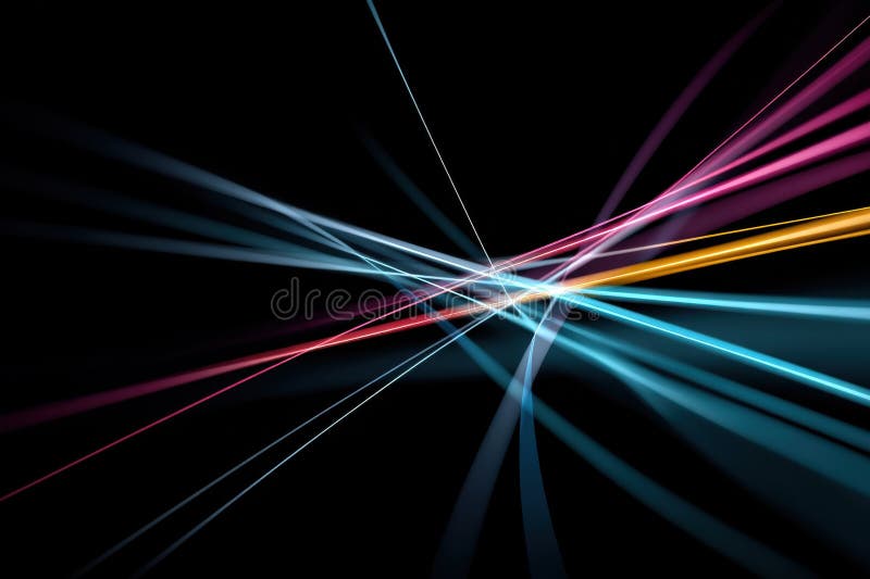 Dynamic abstract lines create a vibrant pattern with colorful energy in a dark background. AI generated