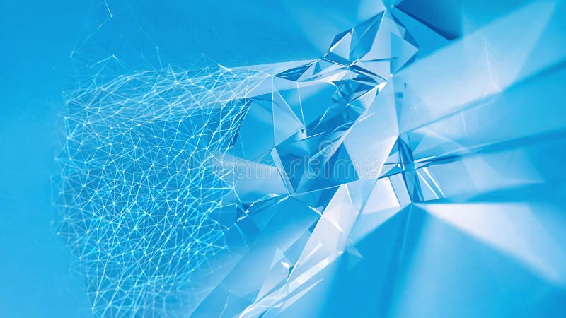 Dynamic abstract scene with blue geometric shapes and network lines, representing modern technology and digital connections vector illustration