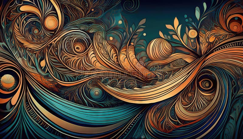 Dynamic Abstraction Intricate Network of Lines and Shapes, Swirling in a Mesmerizing Dance of Colors and Textures, Evoking a Sense vector illustration