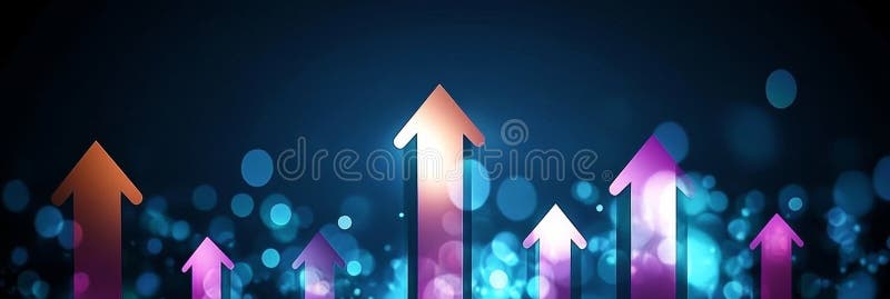 Dynamic Advancement Towards Achievement with Gradient Arrows on a Futuristic Digital Background stock illustration