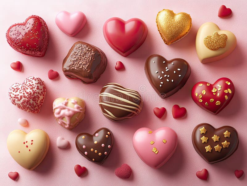 Dynamic animated website elements with bright colors and festive animations including hearts, chocolates, and romantic graphics in red, pink, and gold. AI generated