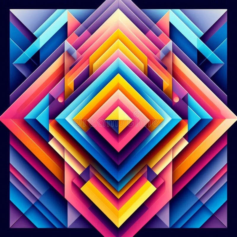 Dynamic arrangement of colorful squares in an abstract geometric design stock illustration
