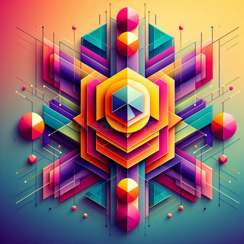 Dynamic arrangement of colorful squares in an abstract geometric design royalty free illustration