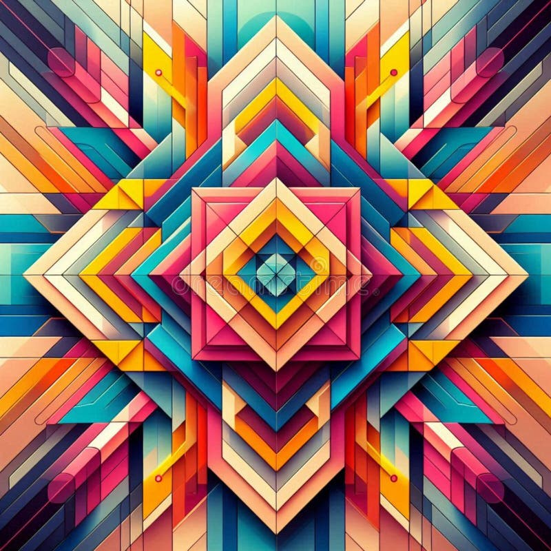 Dynamic arrangement of colorful squares in an abstract geometric design. Abstract geometric design featuring colorful squares arranged in a dynamic pattern, creating a vibrant visual effect, Generative AI