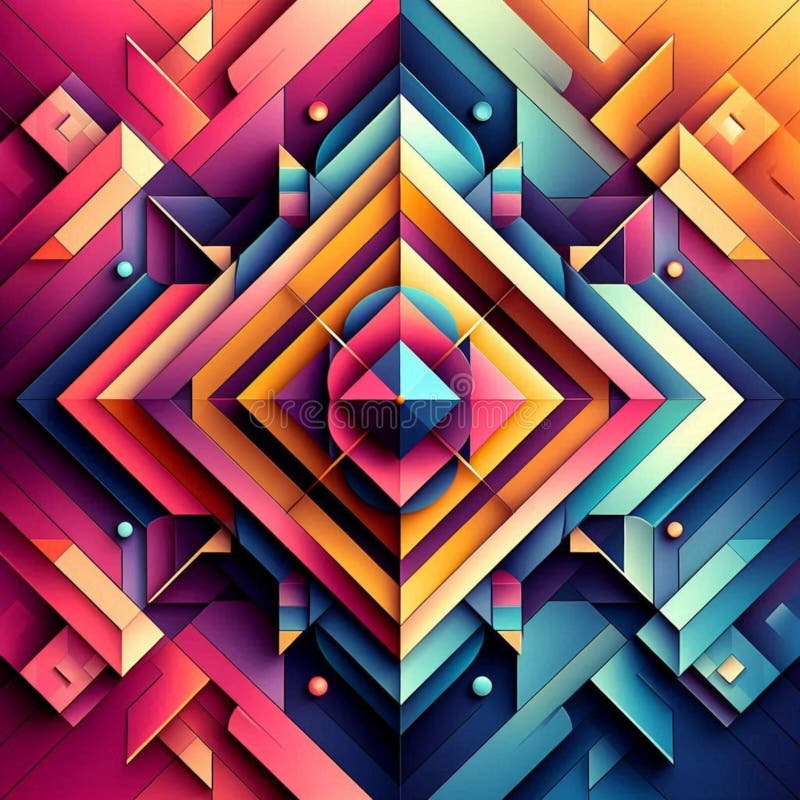 Dynamic arrangement of colorful squares in an abstract geometric design royalty free illustration