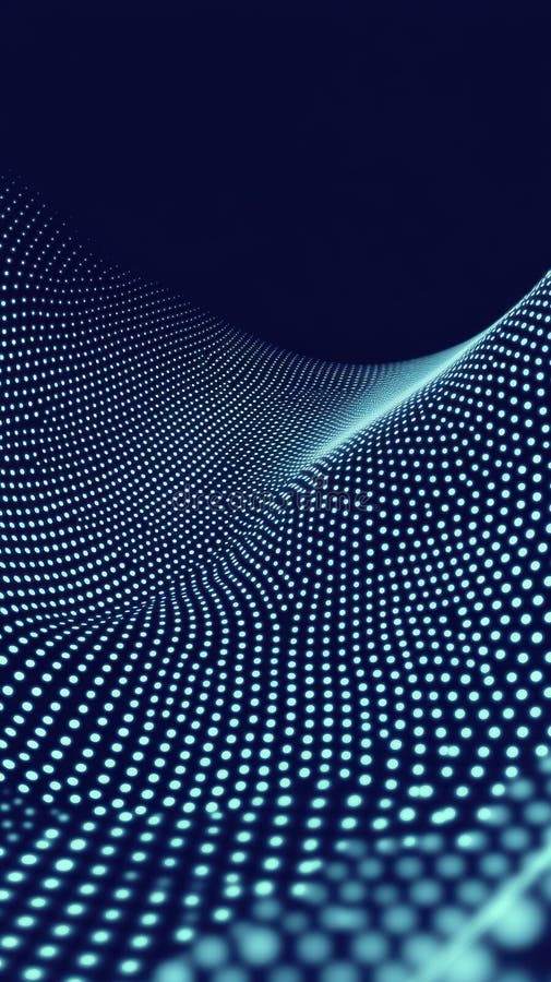 A mesmerizing wave of glowing blue dots creates a futuristic digital landscape, AI stock image