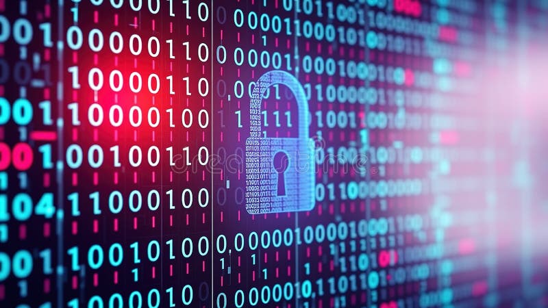 Dynamic Binary Code Lock Screen Futuristic Digital Art for Enhanced Cybersecurity Awareness and Data Protection royalty free illustration