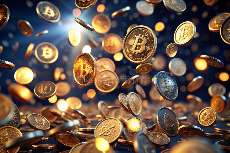 Dynamic bitcoin crash animation a loopable panoramic view of falling cryptocurrency tokens perfect for backgrounds witness the ilustração royalty free