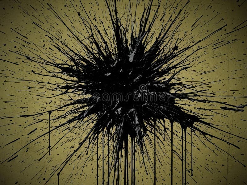 Dynamic black ink splatter radiating on grunge gold backdrop vector illustration