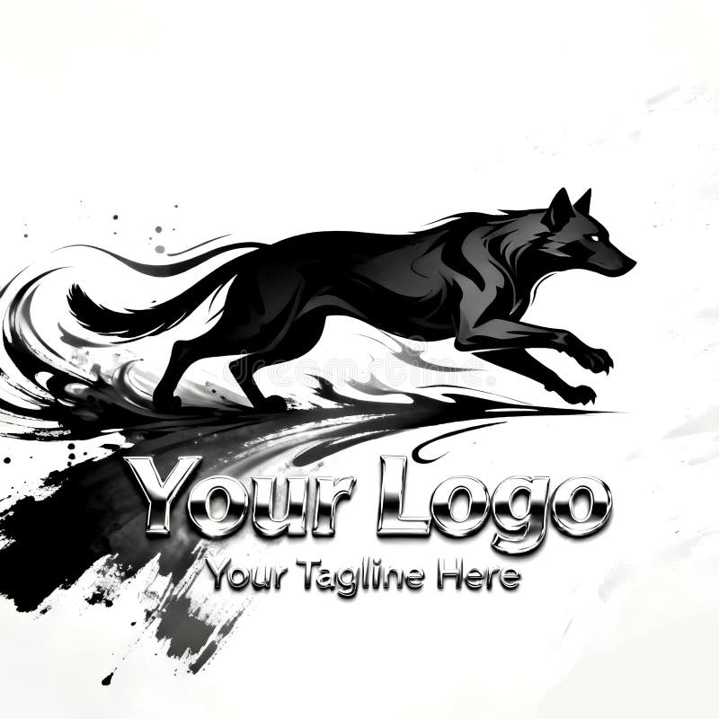 Dynamic Black Wolf Running Logo Template Design stock illustration